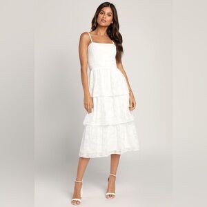 Lulu’s Grace and Beauty White Burnout Floral Print Tiered Dress